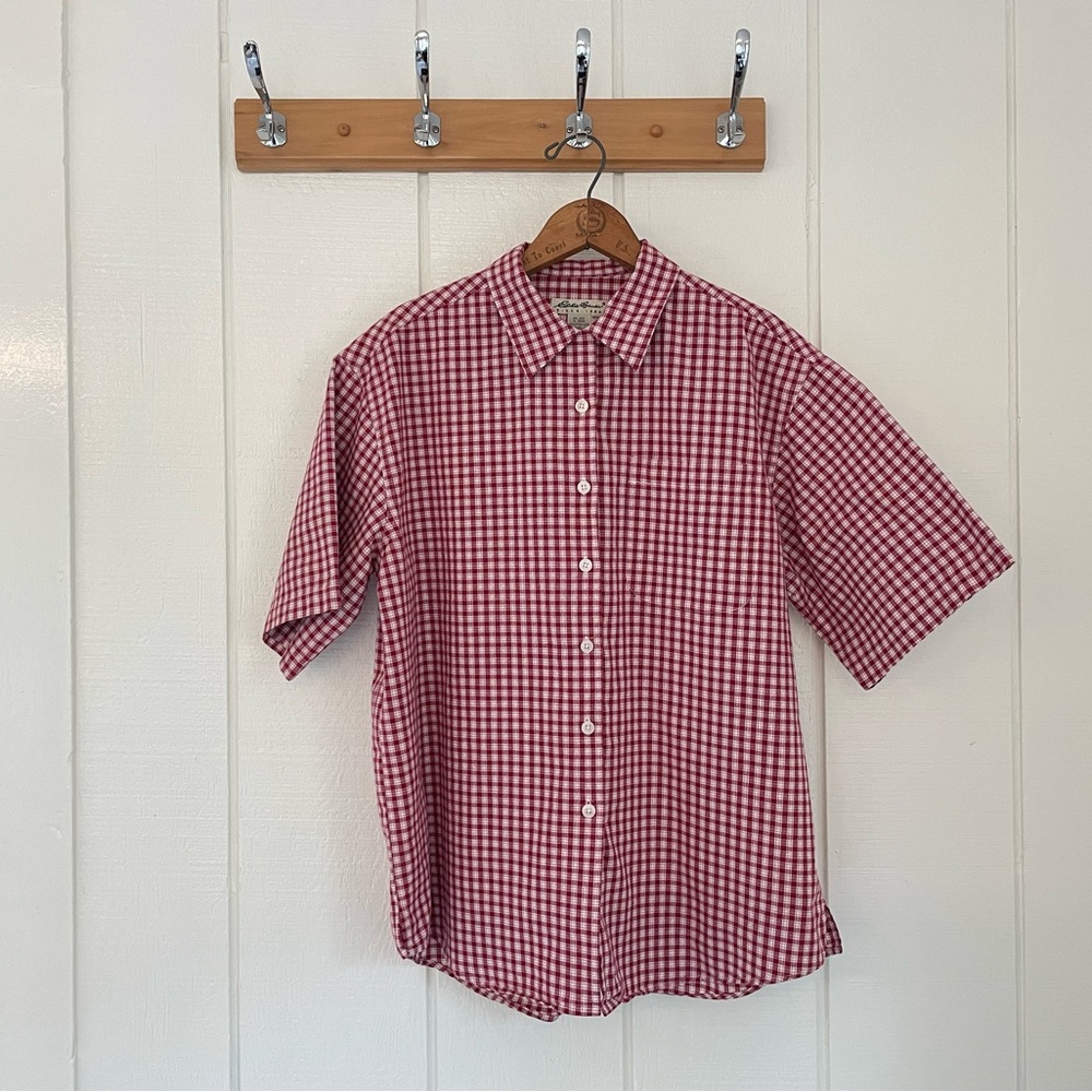 Short-sleeve Eddie Bauer red plaid shirt
